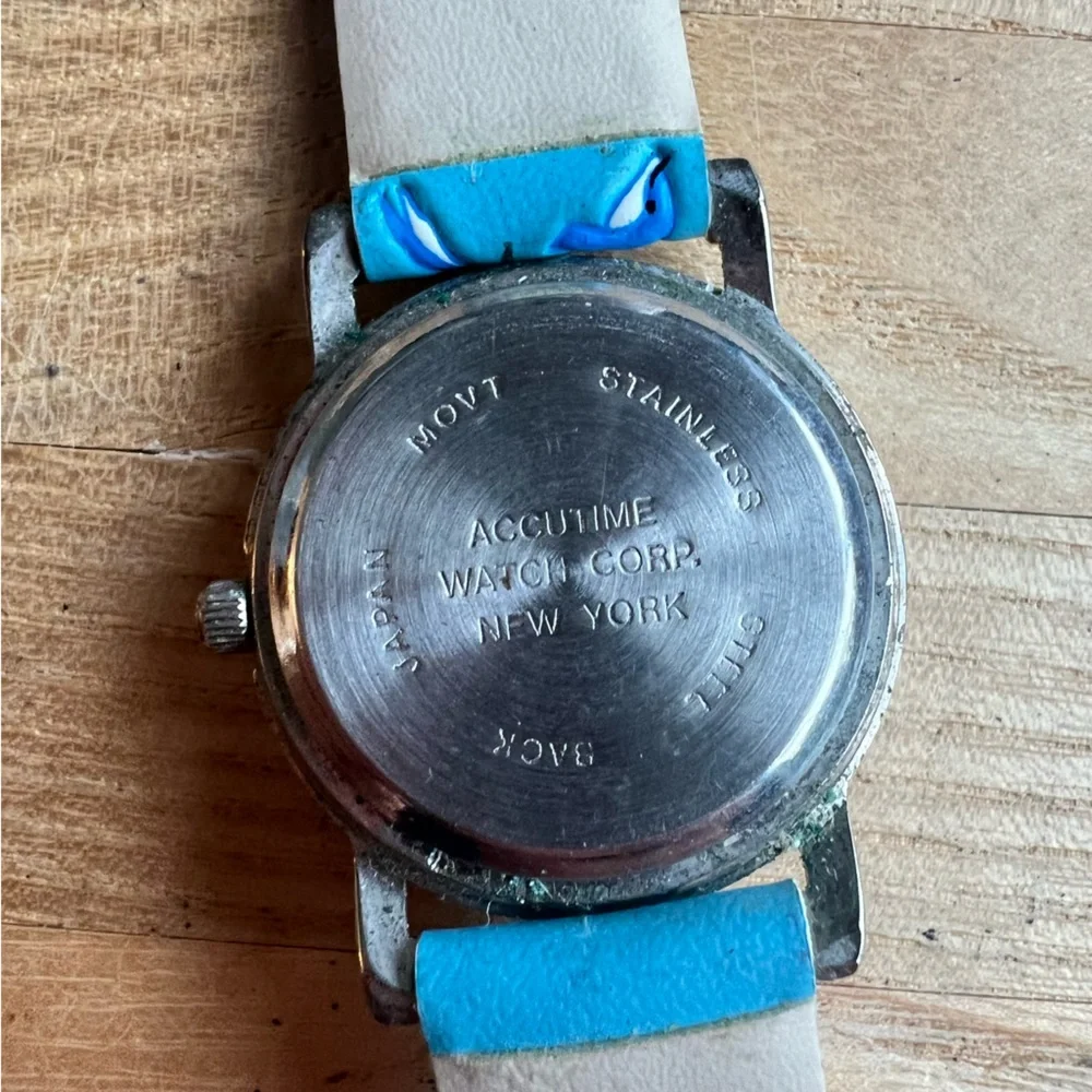 Vintage Vivani kids dolphin watch blue leather NEW BATTERY
